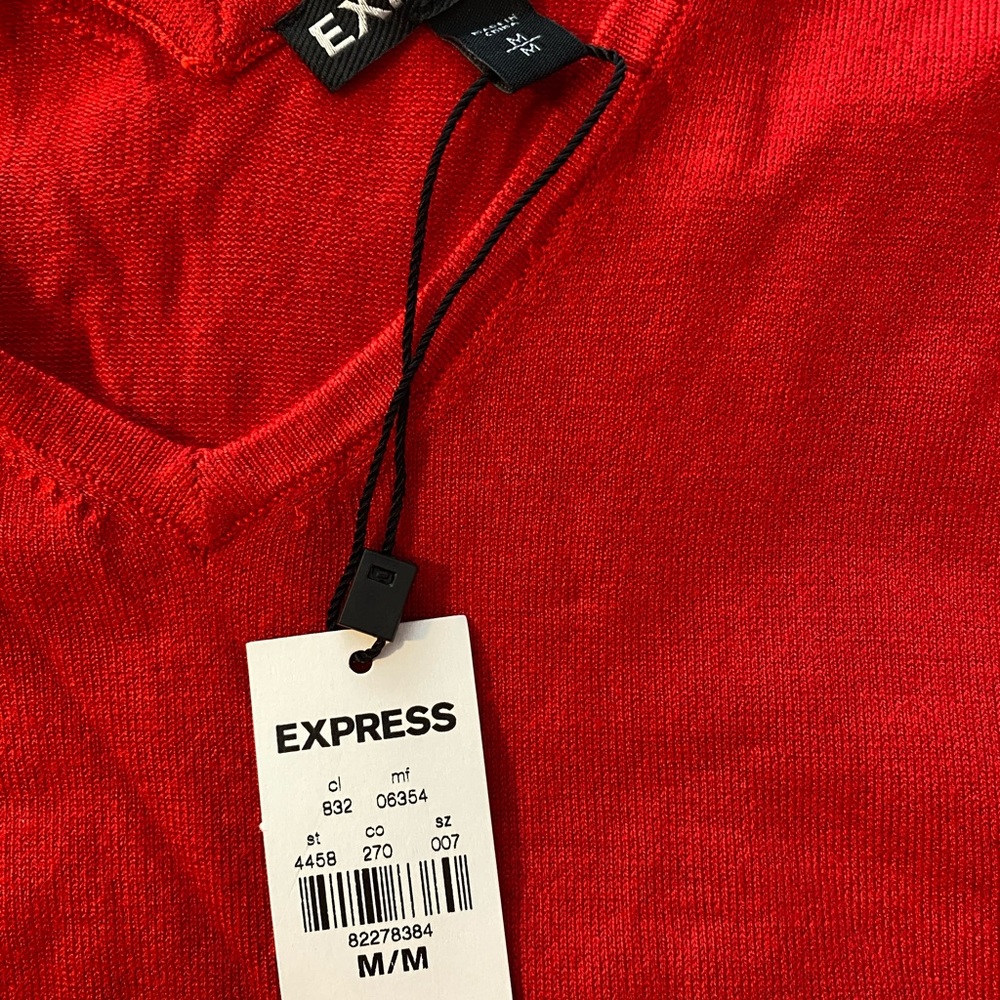 EXPRESS Red Sweater with Ruched Sleeves - Picture 4 of 4